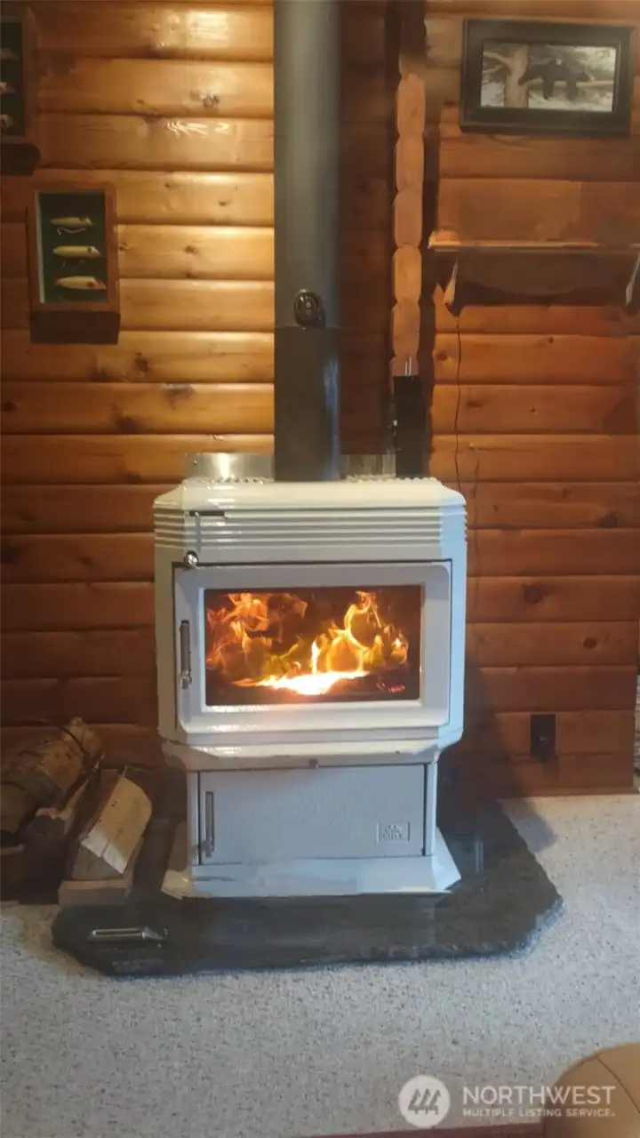Wood-burning stove heats entire home.