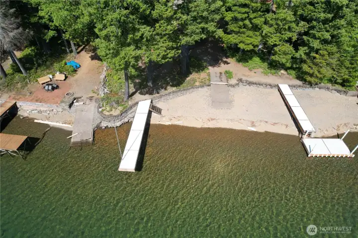 Beautiful arial view of dock and beach.