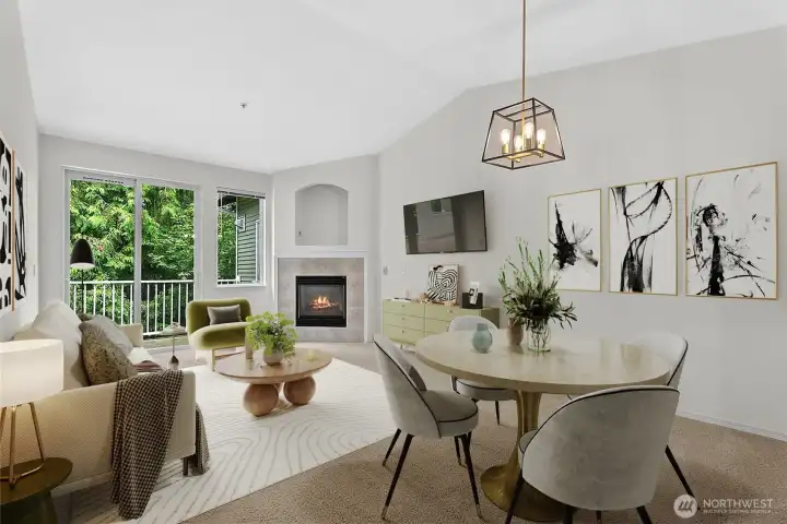 Living and dining space, virtually staged Living and dining space, virtually staged