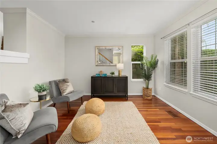 upon entry you have a formal living room to the right a formal dining area to the left