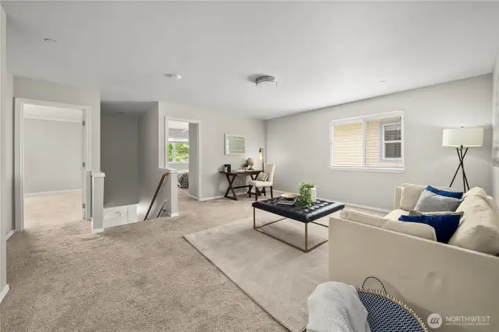 massive bonus room at the top of the stairs