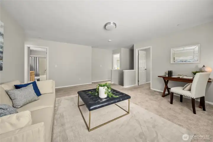 massive bonus room at the top of the stairs