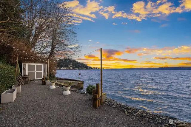 View towards the south side with Three Tree Point in the background. Running water and electricity at the beach. The shed has a beverage refrigerator and sink including a spray handle.