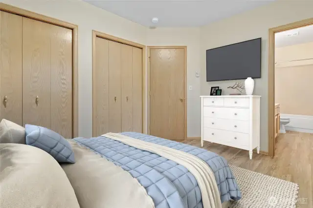 Virtually staged Main Bed and Bath