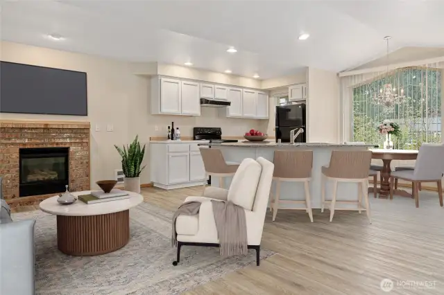 Virtually stage living/kitchen and dining