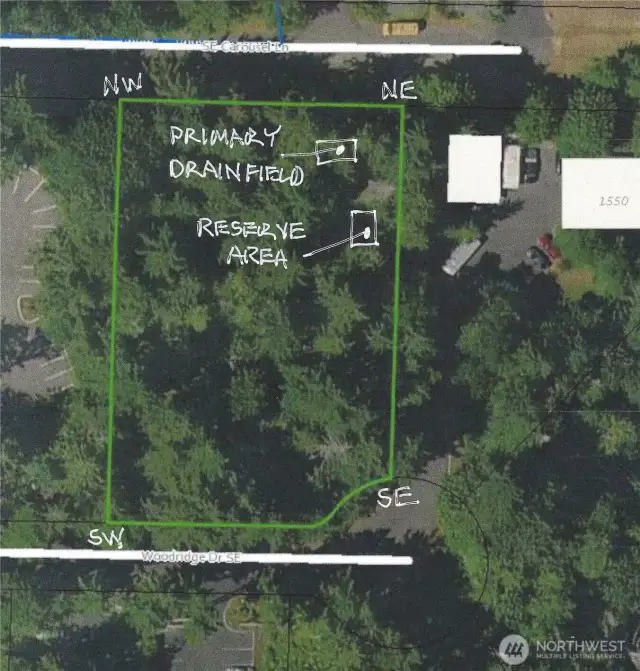 Corners are well marked and this shows the location of the septic drainfield.