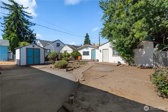 Back Yard with pathways Seating and Garden area