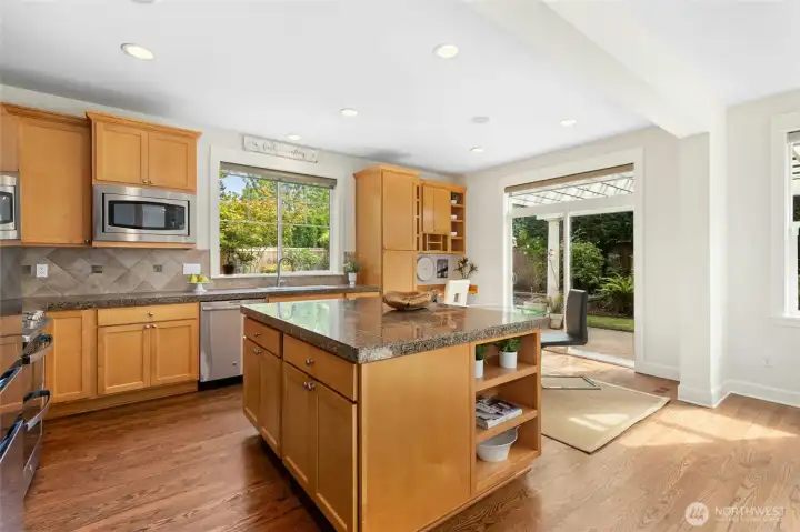 Fully functional kitchen with east-facing window and large island