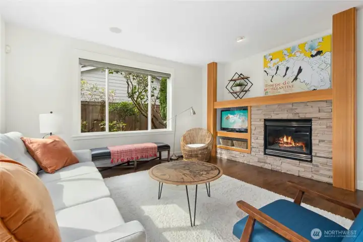 Sunny family room with built-ins