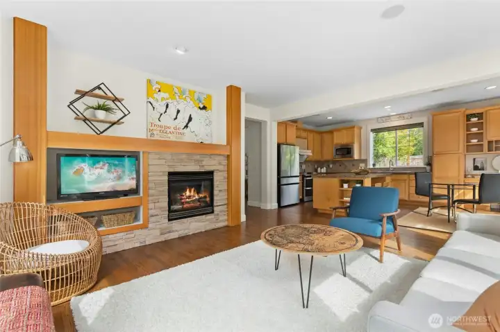 Sunny family room with built-ins