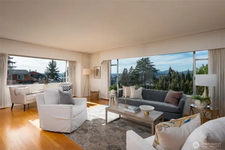 Territorial views by day & city lights at night.