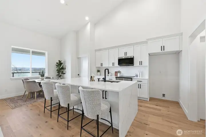 Gourmet kitchen with stainless steel appliances.