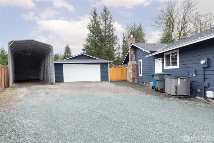 RV storage and hooks ups.  Two car detached garage.