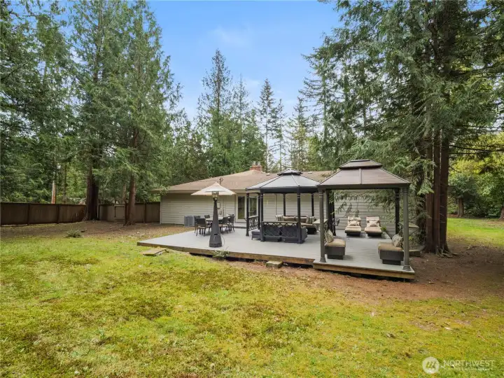 The double gazebo creates an ideal outdoor lounge, dining, grilling and entertaining space.