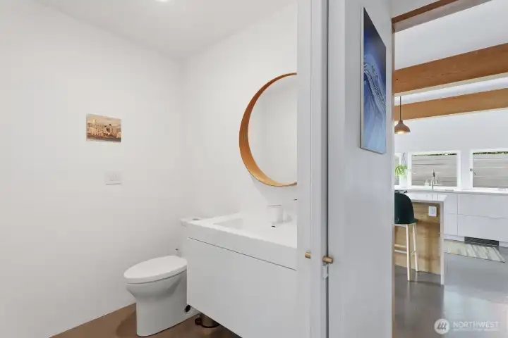 Handy half bath on the main level.