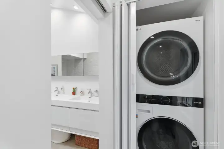 Handy upstairs laundry means no hauling baskets of clothes up and down the stairs.