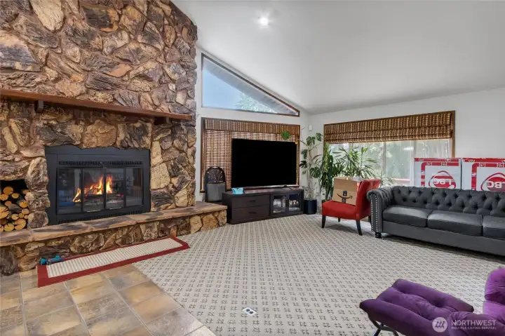 Cozy wood-burning fireplace for those chilly NW nights. Cozy wood-burning fireplace for those chilly NW nights.