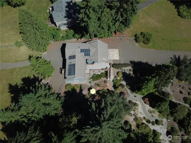 View of top of home. Notice the solar panels.