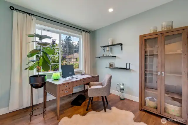An office room overlooking the front garden.
