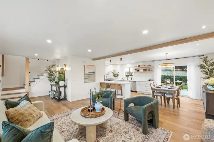 Living open to dining and eat-in kitchen