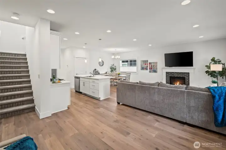 Great room features 9' ceilings... living room, dining area and kitchen for easy living