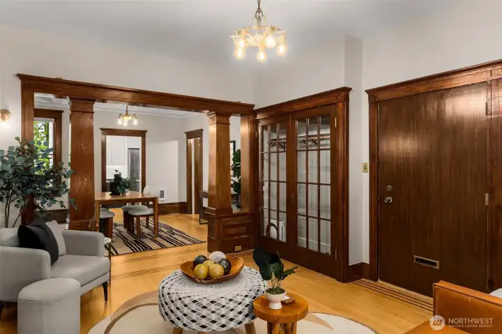 Unit 2909A has been lovingly restored. Layers of paint were stripped from the trim, bringing the beautiful old-growth millwork back to its original luster.