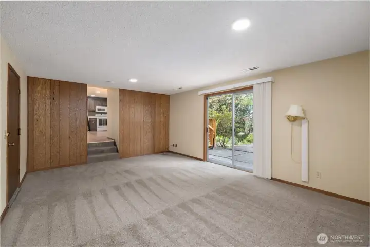 Living room behind garage