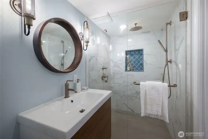Complete with large glass shower