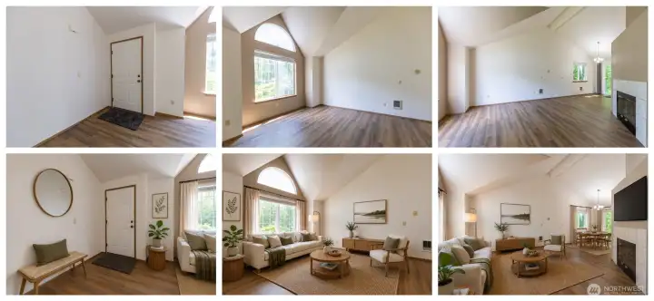 Entry, living and dining-virtually staged