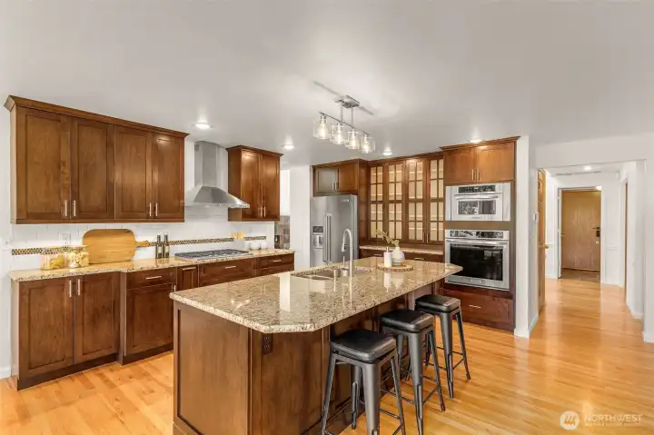 Large island with  seating, stainless steel appliances