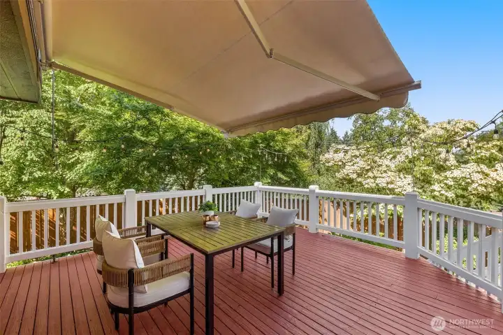 Retractable awning for shelter from the sun and rain