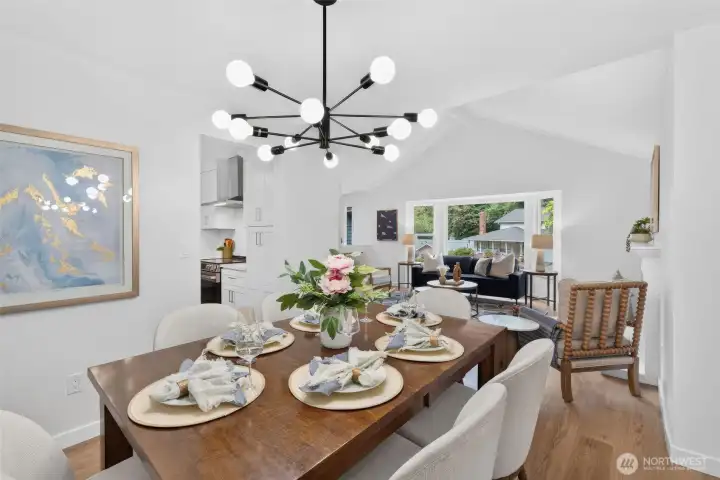 A formal dining room made for everything from weeknight dinners to big celebrations—with easy flow to the kitchen, living room, and backyard.