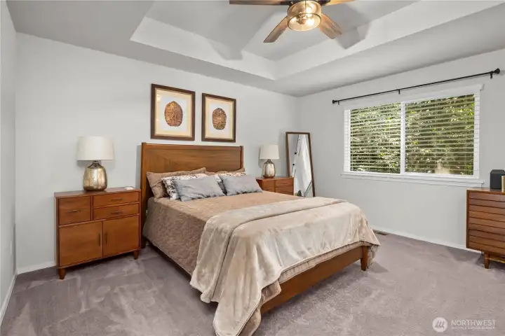Large primary suite with private bath and walk in closet