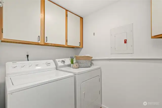 Separate laundry room off kitchen.