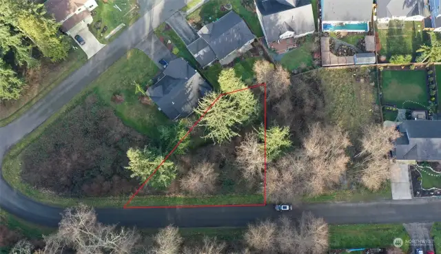 Approximate Property lines. From Big tree on the left side going right to the utility connections, head back to the neighboring fence lines, then back up front to the big tree.