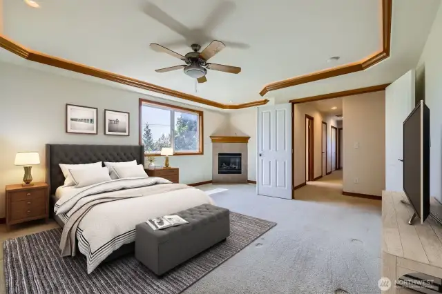 Large primary suite with gas fireplace.