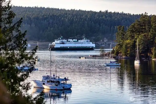 View toward the harbor to gaze at the ferries arriving and departing from Friday Harbor.