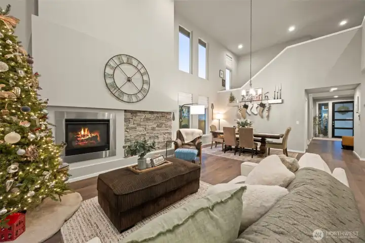 Living Room with Cathedral Ceiling & Gas Fireplace