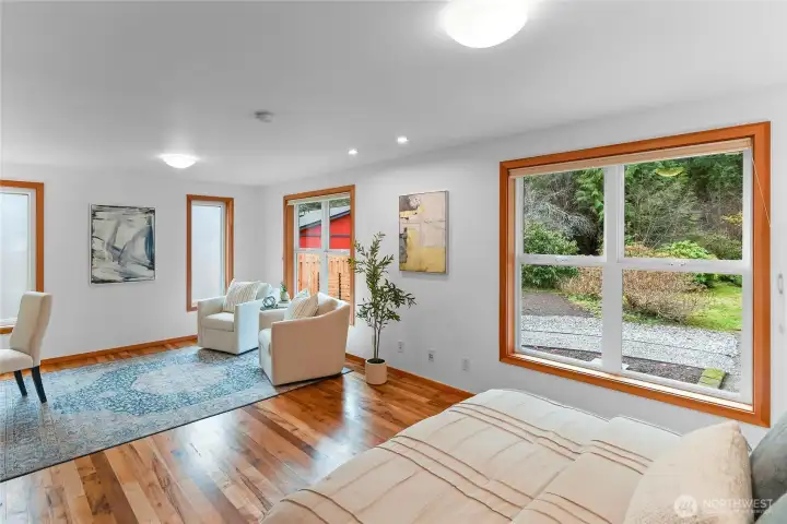 Sitting area adjacent to office desk.