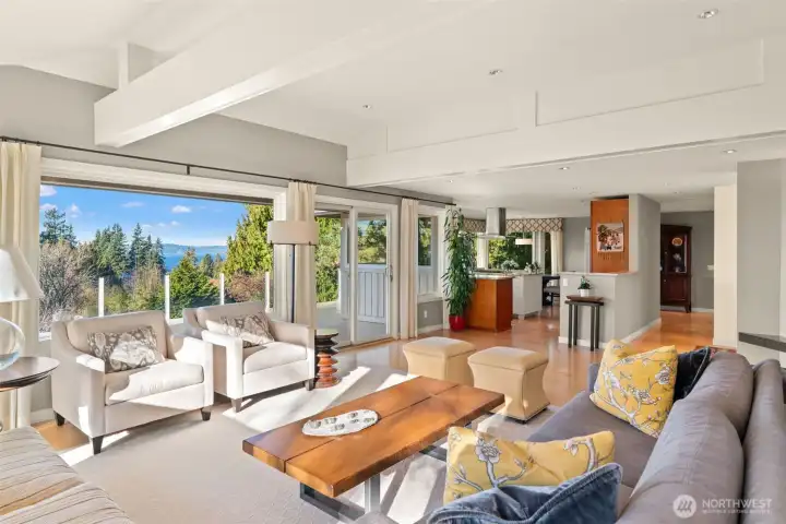 Light filled living room with views.