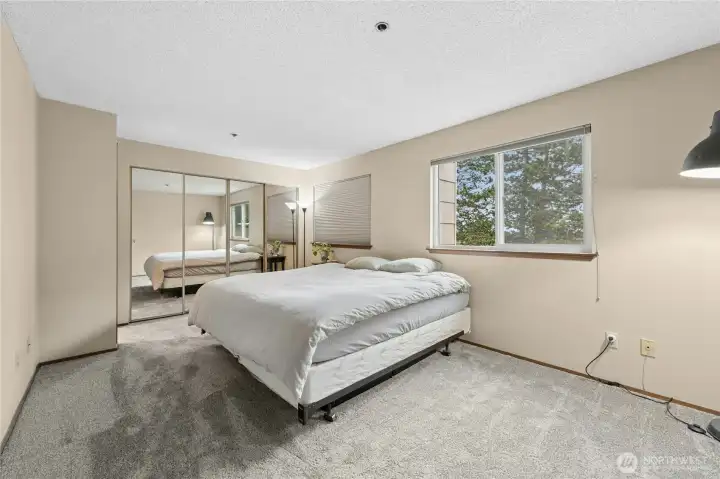 Primary bedroom upstairs with private access to full bath.  All new carpet.