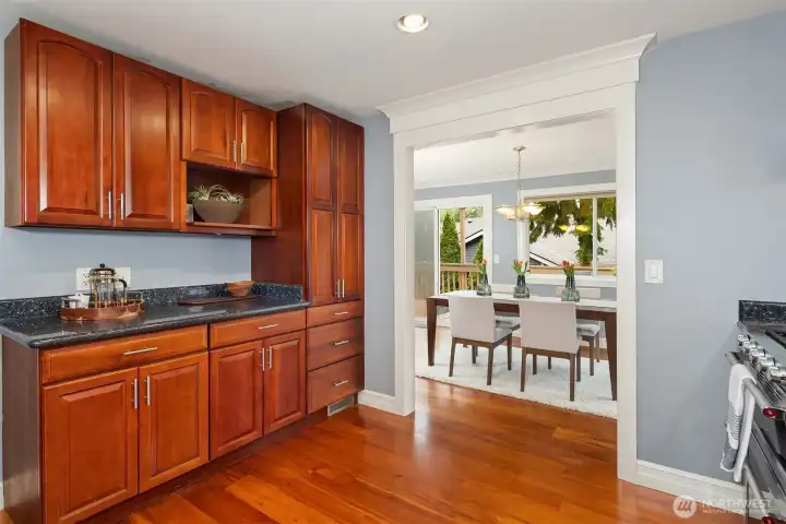 Kitchen flows to dining and entertainment sized deck!