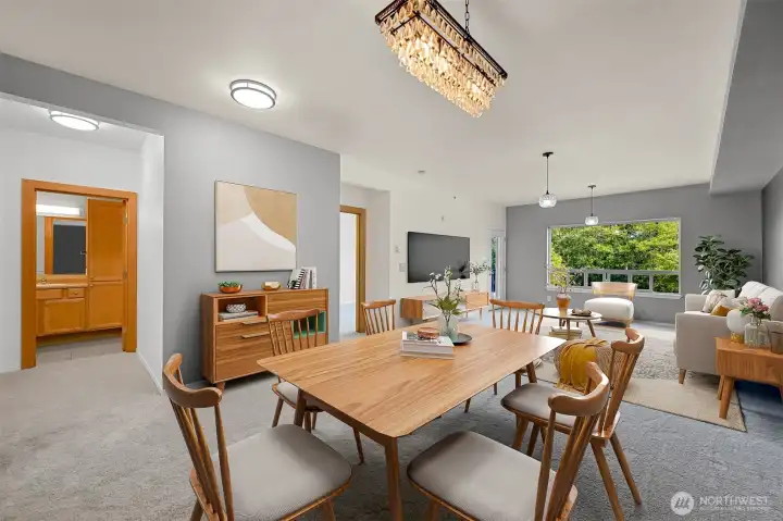 Dining room and living room   (virtually staged)