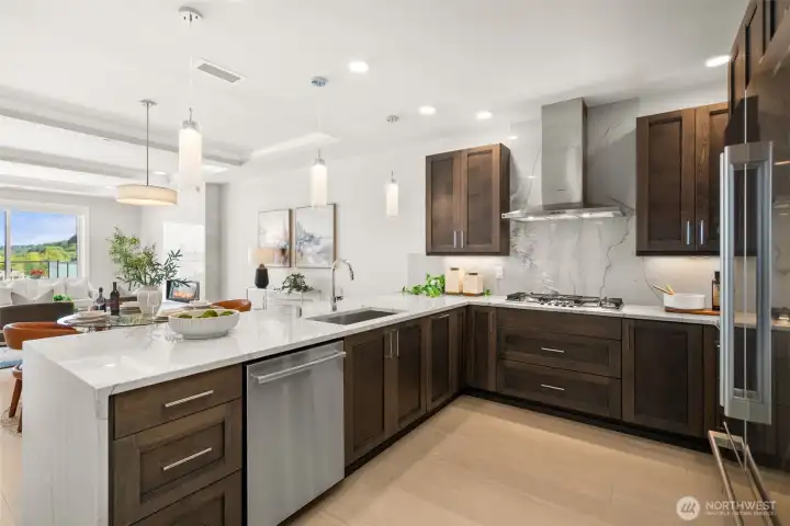 A seamless flow between kitchen, dining, and living spaces creates the ultimate backdrop for intimate gatherings.The ultra-quiet Bosch appliances do not interfere with conversations. A seamless flow between kitchen, dining, and living spaces creates the ultimate backdrop for intimate gatherings.The ultra-quiet Bosch appliances do not interfere with conversations.