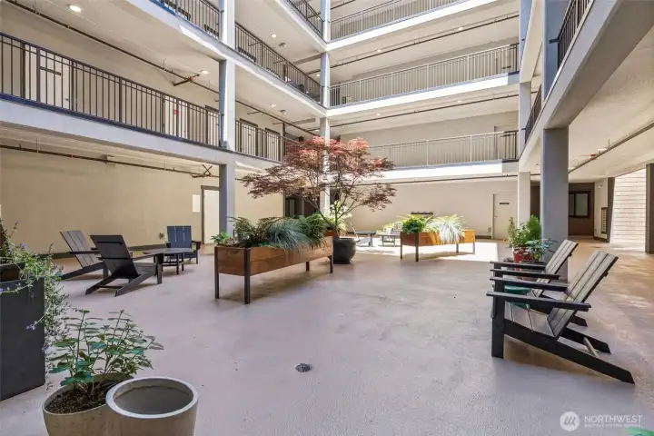 Interior courtyard is the heart of the fifth floor designed for peaceful relaxation and connection. Interior courtyard is the heart of the fifth floor designed for peaceful relaxation and connection.