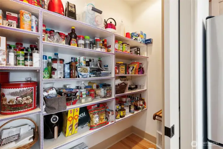 A large walk-in pantry creates tons of storage.