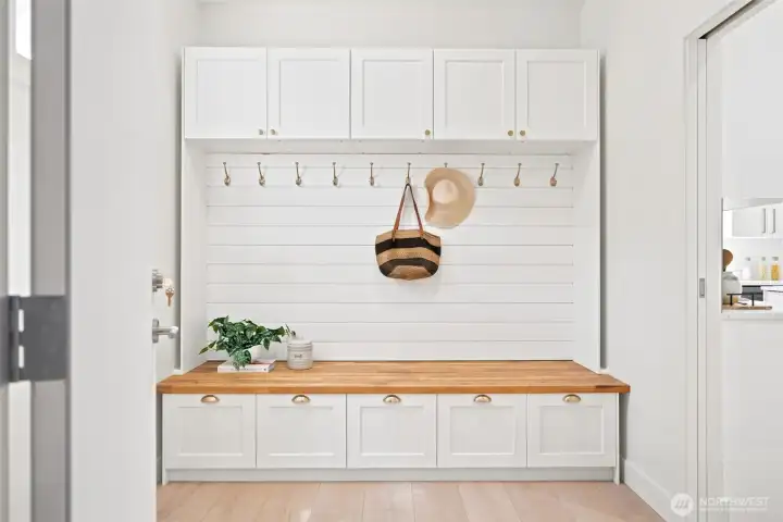 The "mudroom" is just between the attached 2-vehicle garage and the kitchen and so convenient and useful! The "mudroom" is just between the attached 2-vehicle garage and the kitchen and so convenient and useful!
