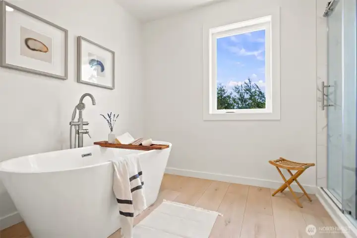 There is a freestanding tub that is just stunning in the primary bath. There is a freestanding tub that is just stunning in the primary bath.