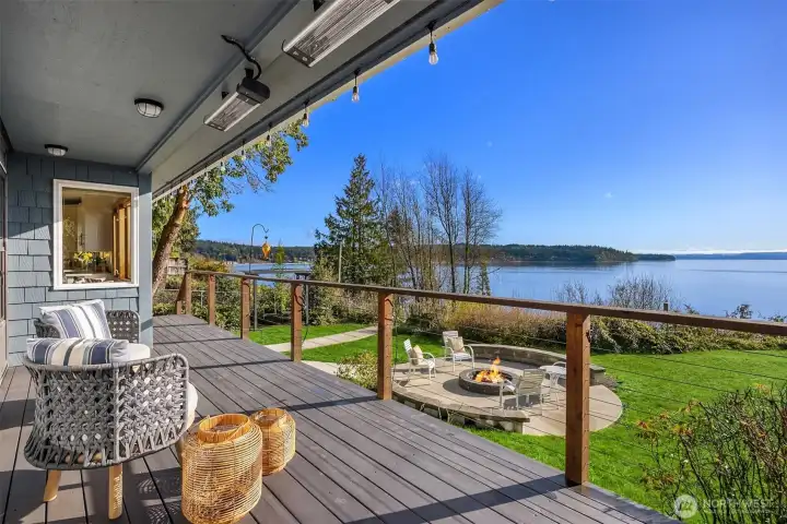 Covered deck with heaters. Covered deck with heaters.
