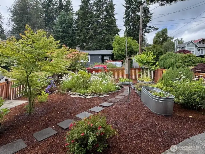 Fenced in garden area with raised beds! Fenced in garden area with raised beds!